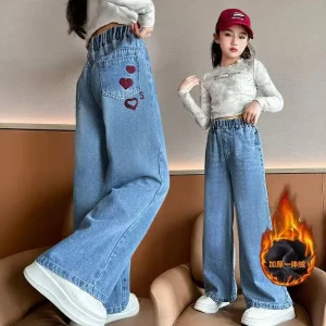 3-14 Years Teenage Pants For Girls Winter jeans keep the warmth.