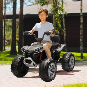 24V Kids Electric Vehicle 4-Wheeler, has suspension.