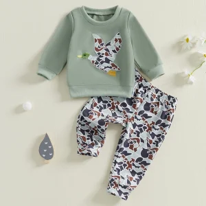 Toddler Winter 2PCS Clothing Sets Warm Fleece, Bear Print Pullover.