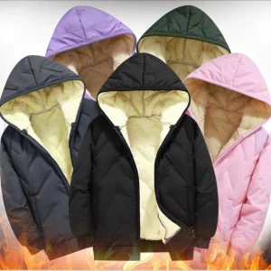 Lined Velvet, Thick Cotton Padded Hooded Coat